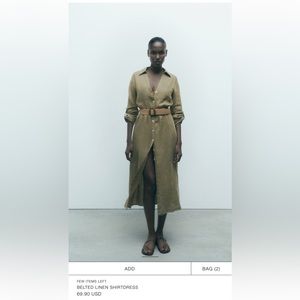 Zara Belted Linen Shirt Dress